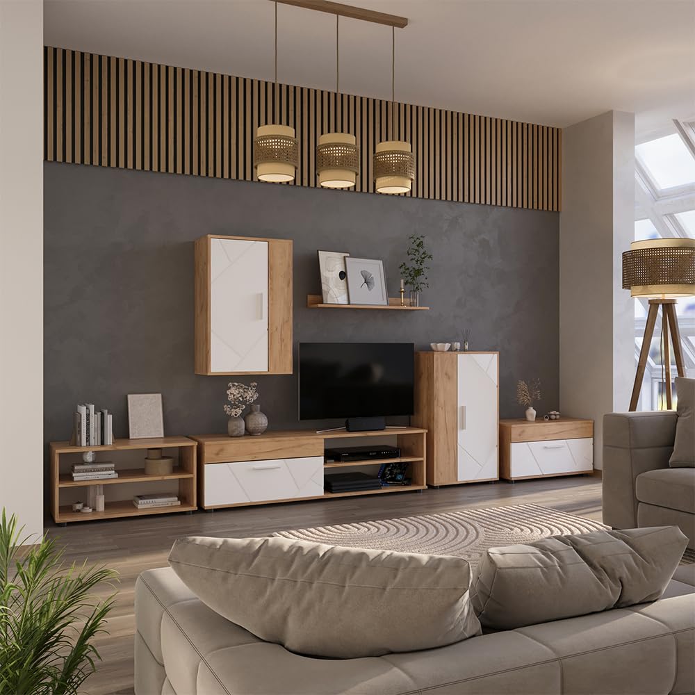 Vicco Meuble Mural Berno, Chêne doré/Blanc, Set de 4 pièces, Convient au Rangement des appareils multimédias et des Accessoires