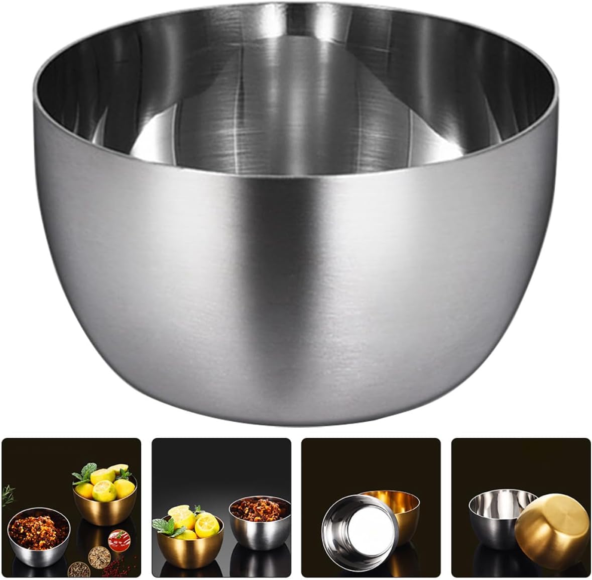 2pcs Stainless Steel Sauce Containers round Dip Serving Bowls for Steak Salad Condiments Kitchen Utensils Hot-pot Dipping Dishes