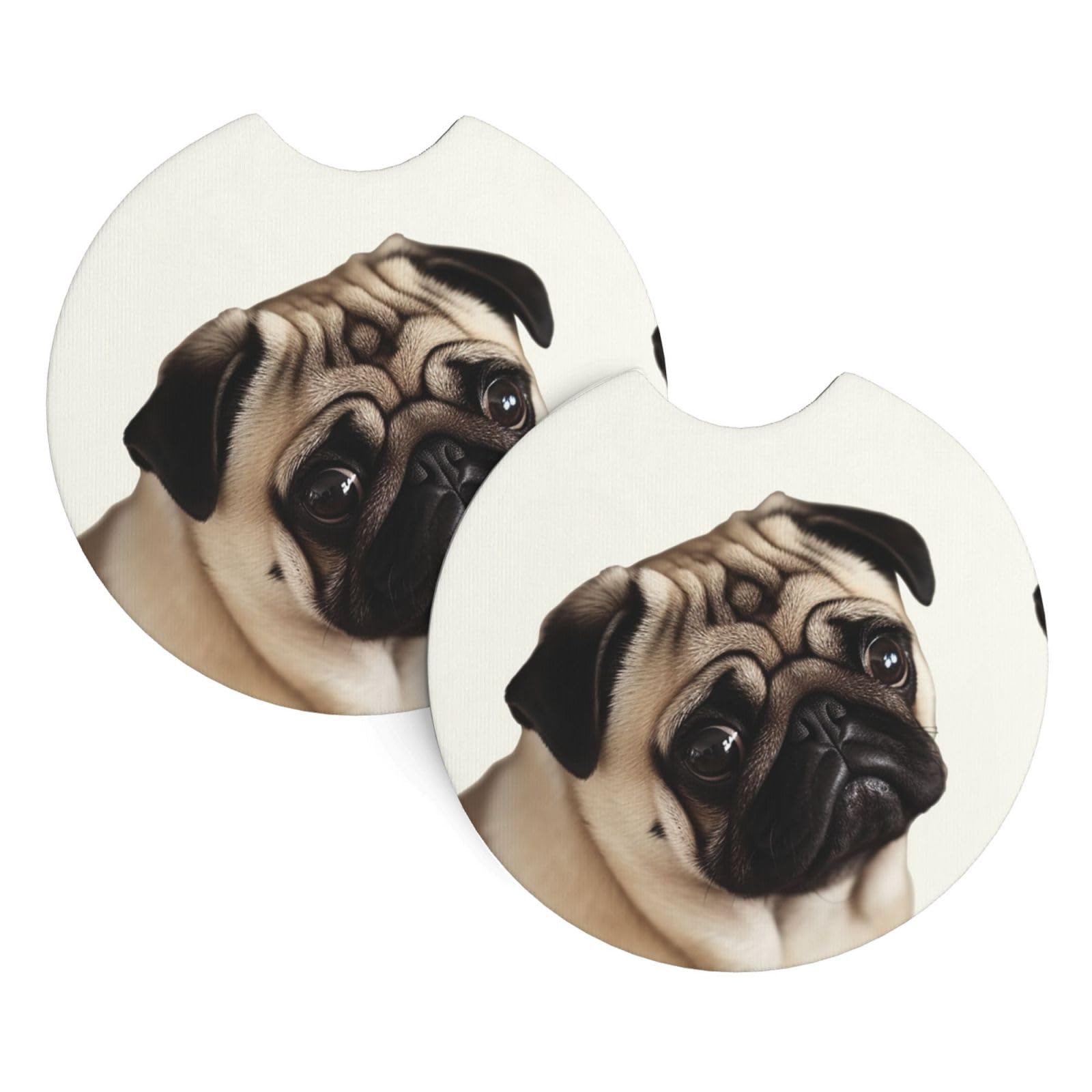 2PCS Car Coaster for Cup Holders Universal Auto Cup Mat Pug Dog Cup Coaster Pad 2.7" Waterproof Neoprene Non-Slip Cup Holder Coasters Car Interior Accessories for Women Men