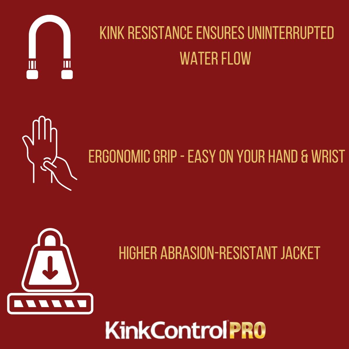 Kink Control Pro - Manguera de jardín con resistencia UV superior, mango ergonómico, alta resistencia a la rotura y tecnología de estructura de triple refuerzo para resistencia a las torceduras, 15 m