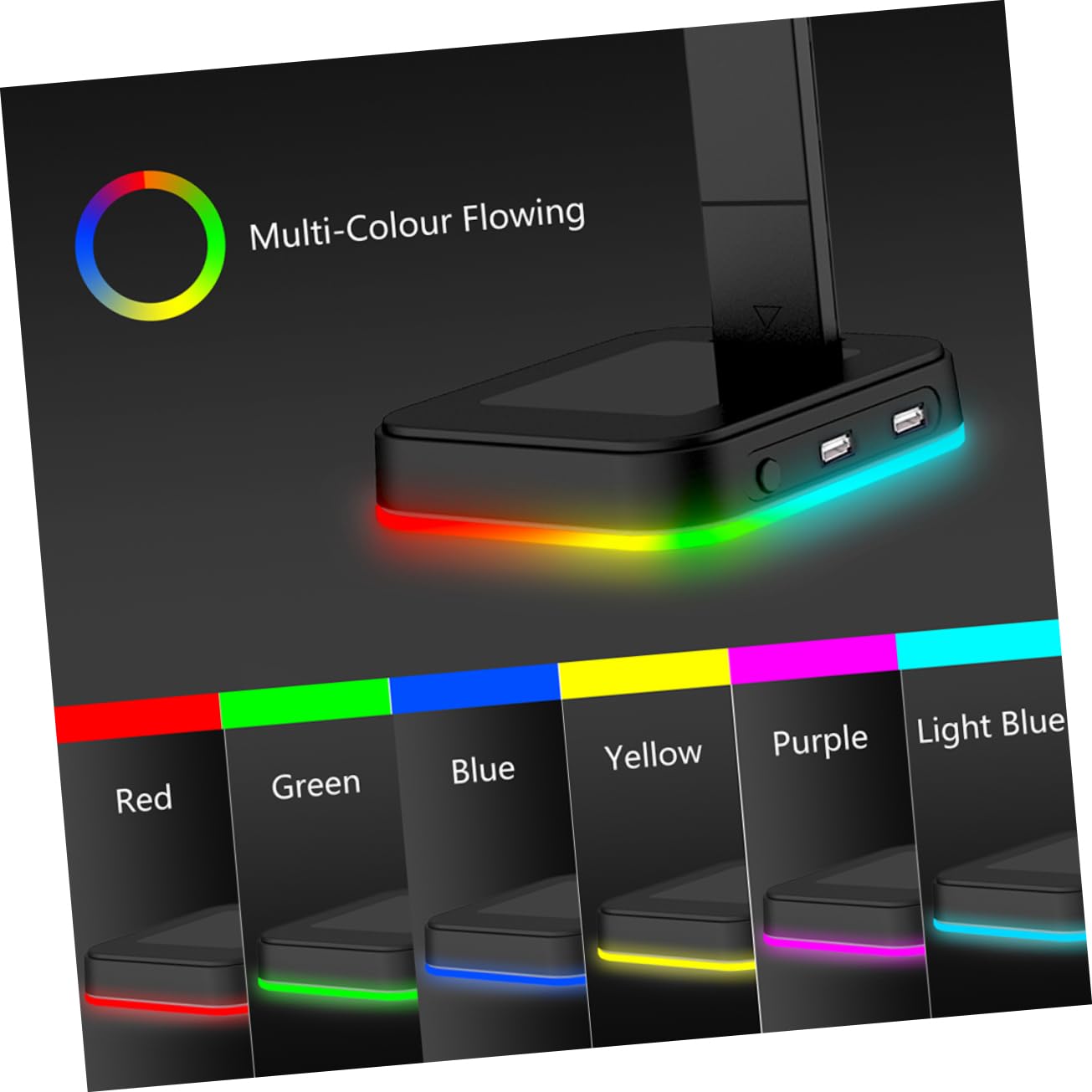 Hemobllo Headset Tischständer mit RGB Beleuchtung und Dual USB Hub, Schwarz