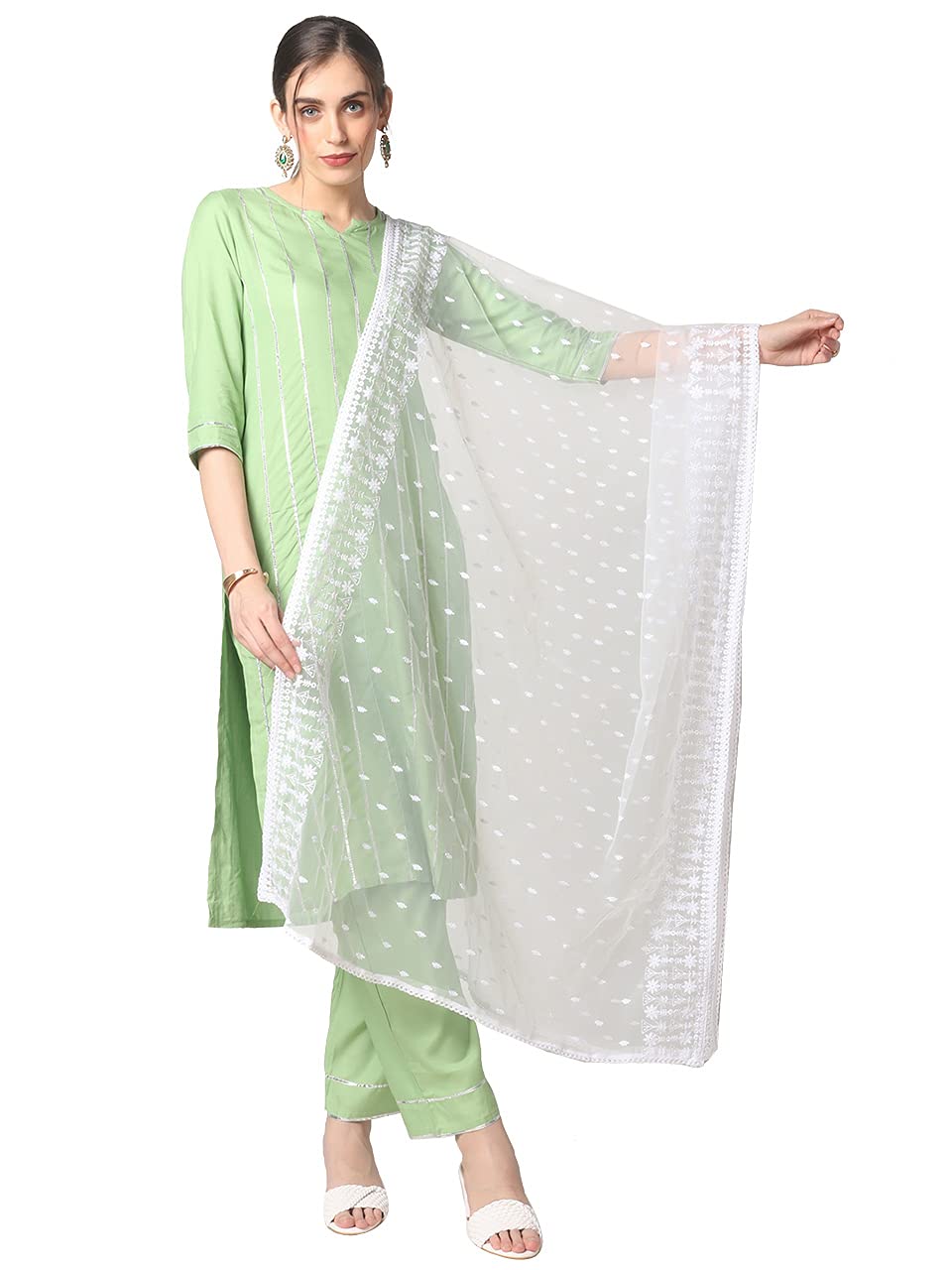 dupatta bazaar Women's White Net Dupatta with Embroidery-picture-34