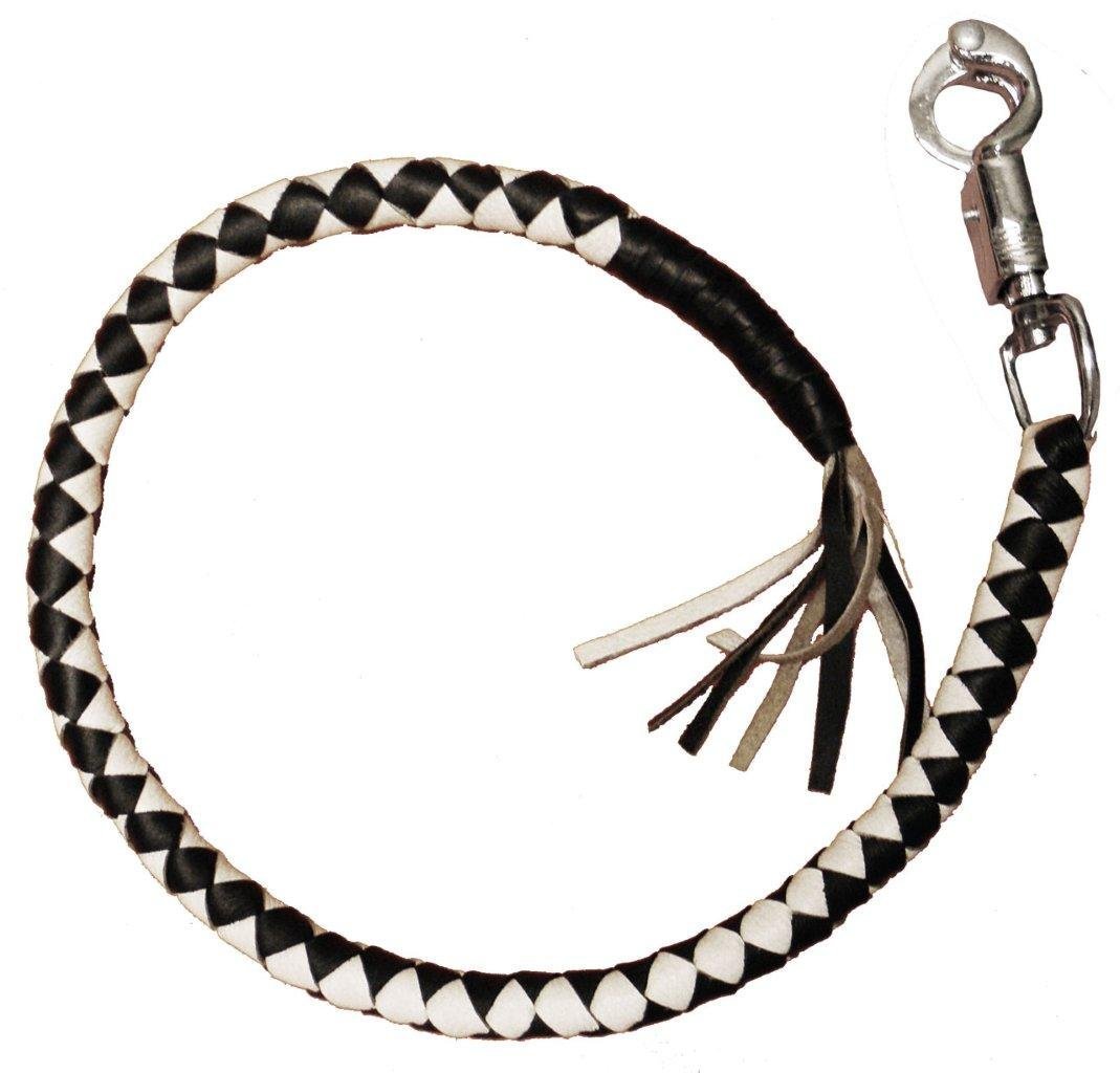 EXCELSIOR INT Pure Leather Get Back Old School Whip Handlebar Accessories For Motorcycle Rider-Black and White, 42 inches