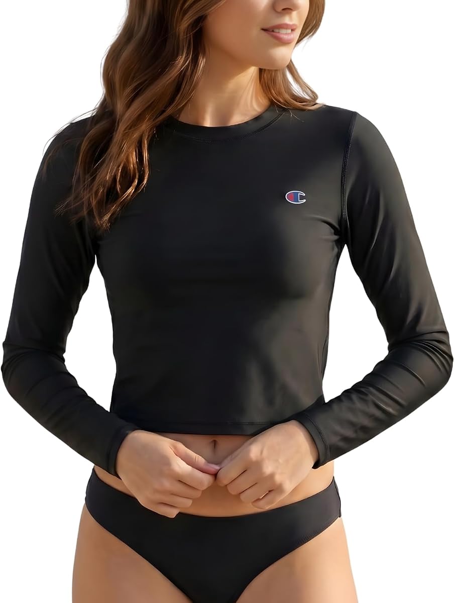 Women's Cropped Rash Guard, Long Sleeve UPF 50+ Swim Shirt