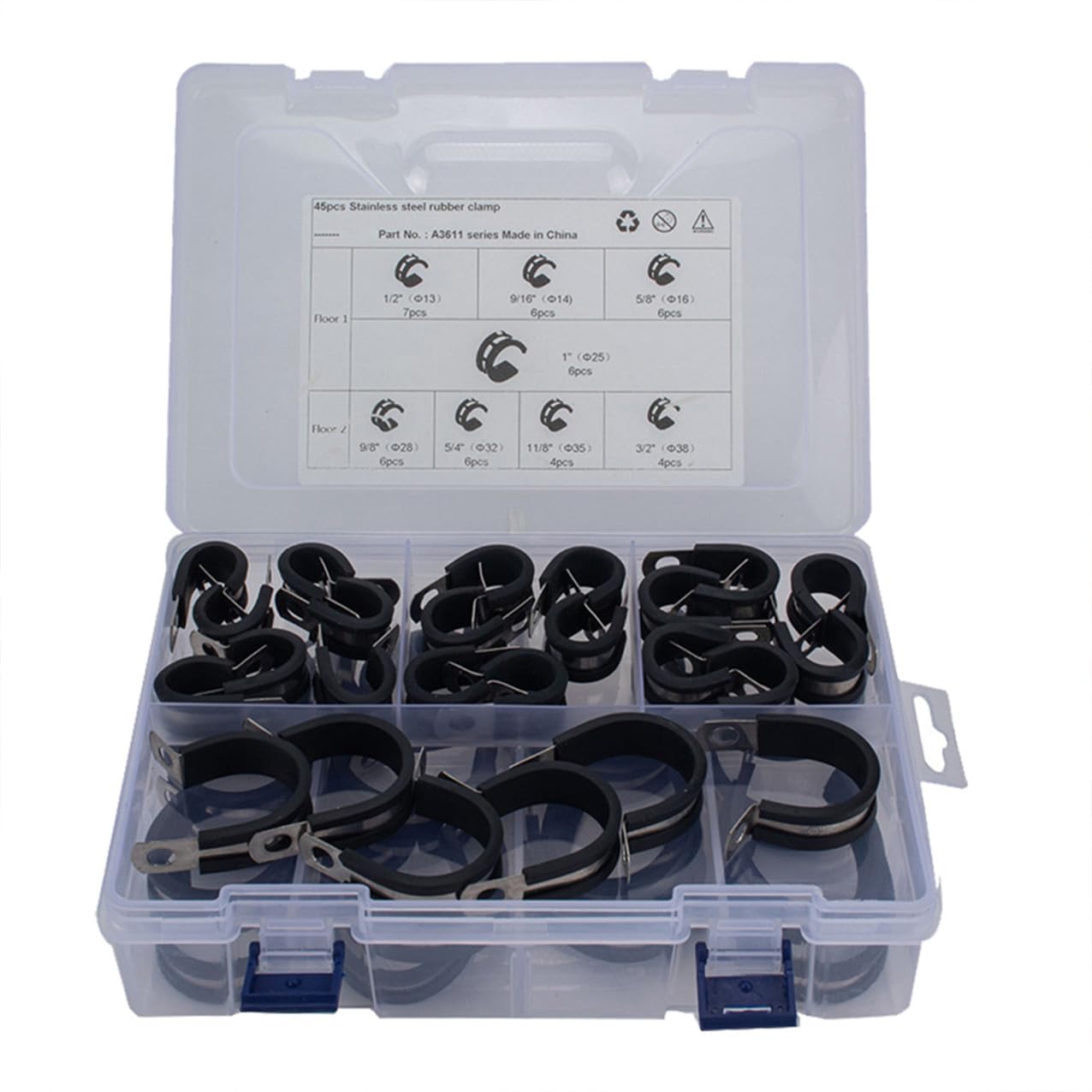 45pièces Collier de Serrage Forme de R Pince Acier Inoxydable Doublé de Caoutchouc pour Protection et Maintien