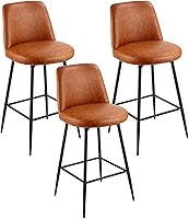 VEVOR 27 Inch Counter Height Bar Stool Set of 3, Swivel PU Leather Stools with Backrest, Stable Metal Legs for Kitchen Island - Brown