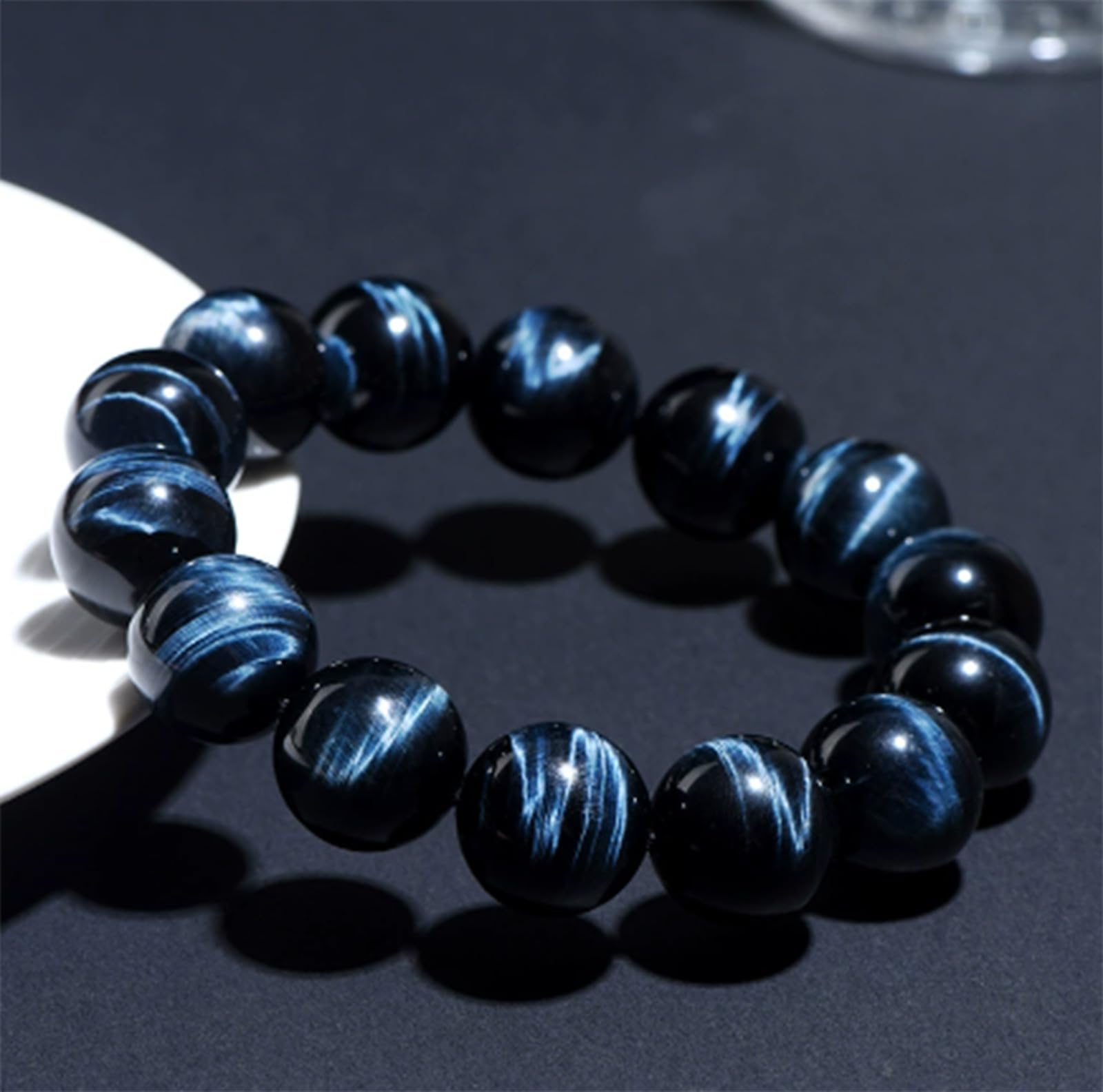 Natürliche Edelstein Stretch Armbänder,Blaues Tigerauge Herren Armband,Handgemachte Naturstein Chakra Reiki Armbänder,Bringt Glück Reichtum Mut,12mm