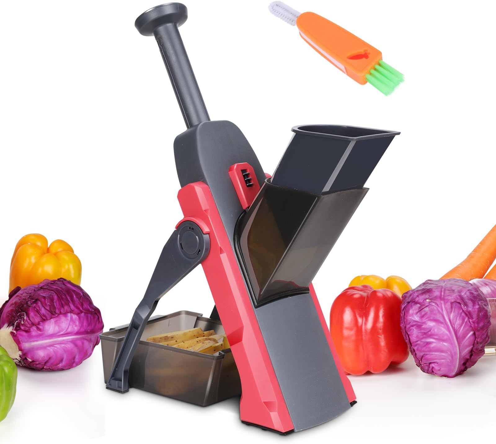 MASTERTOP Safe Mandoline Food Slicer for Kitchen, Adjustable Vegetable Chopper Potato Slicer, French Fry Cutter, Professional Kitchen Slicer with Thickness Adjuster for Meal Prep