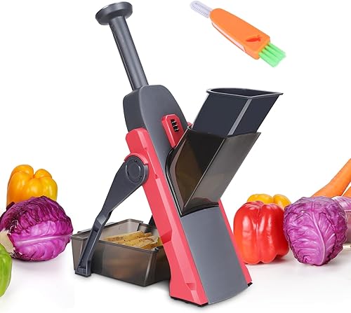 MASTERTOP Mandoline - Cortadora de alimentos para cocina, picadora de verduras multifuncional con contenedor, cortador de patatas con 4 modos, 8