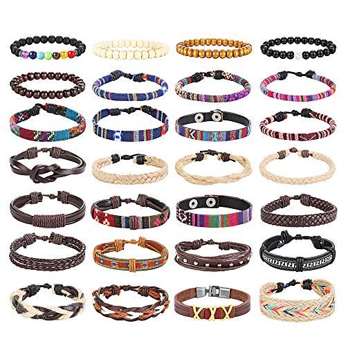 FIBO STEEL 10-32 Pcs Braided Leather Bracelets for Men Women Cool Wrist Cuff Bracelet Adjustable … (4)