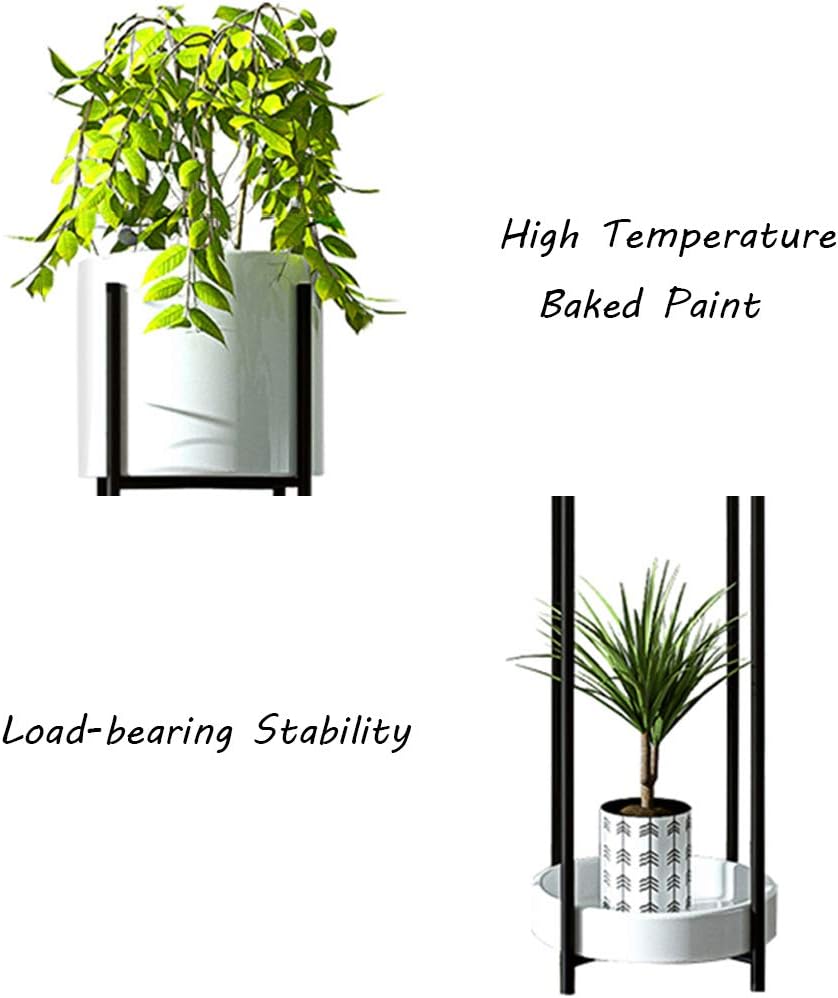 2 Tier Metal Flower Stand Living Room Corner Plant Pot Rack Indoor Balcony Storage Display Shelf Garden Patio Floor Stand Rack - White(S+L)