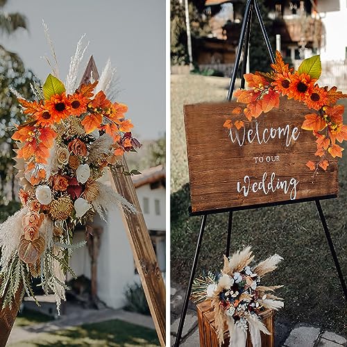Fall Swag Flowers Artificial for Decoration Autumn Artificial Swag Orange Sunflowers Maple Leaf Hanging Floral Swag Wedding Arch Garland Wreath for Front Door Wall Decor Halloween Thanksgiving - Image 5