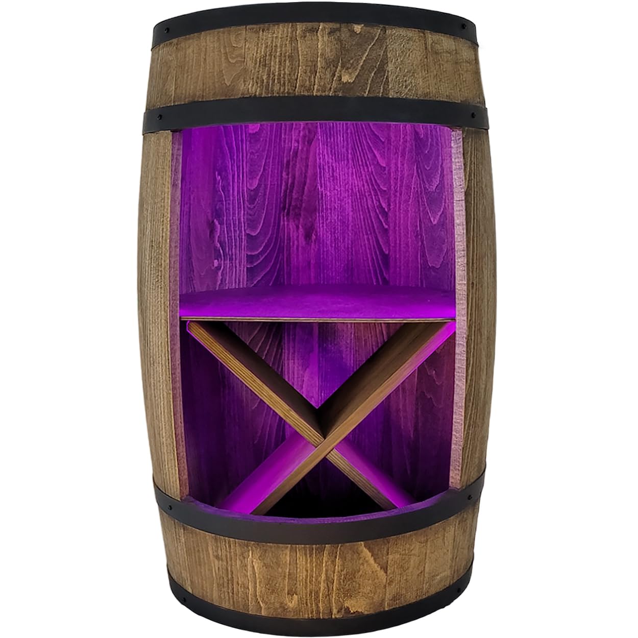 WEECO Mobiletto bar, barile in legno con illuminazione a LED RGB e un portavini. Mobile bar a forma di botte. Armadietto con ripianoper vini whisky birra, botte tavolo, Vino bar Grappa 80x50cm (wengé)