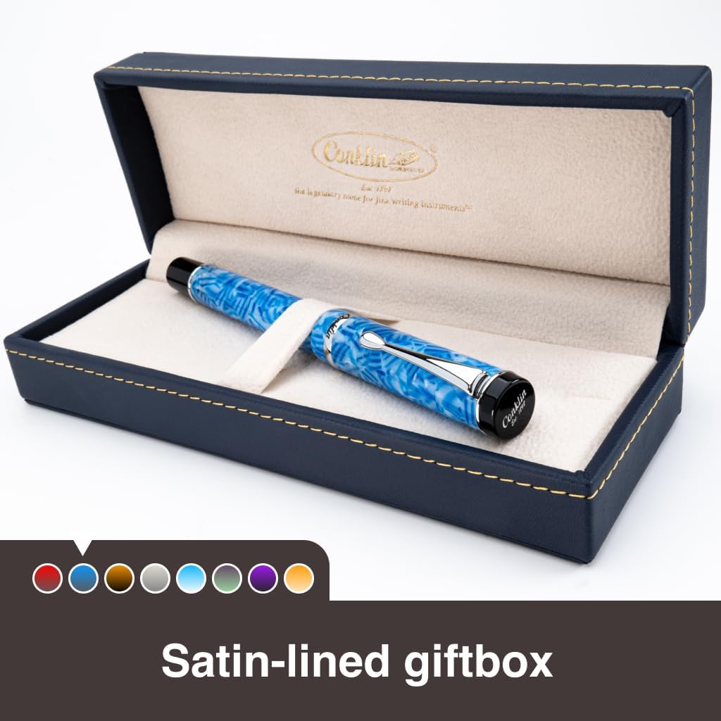 Conklin Duragraph Fountain Pen Ice Blue - 14K Fine Solid Gold Nib - Cool Blue Elegance & Superior Writing Performance - Ideal for Professionals