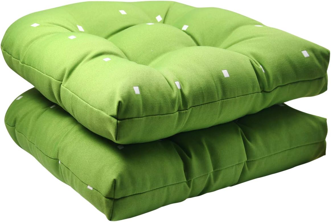 Fabritones Outdoor Tufted Wicker Seat Cushions Set of 2 Dark Green Polka Dot 16x17 Inch Decorative Patio Chair Cushions with Ties for Garden Patio Home