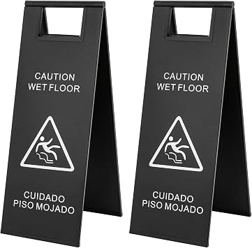 Stainless Steel Wet Floor Sign, 2 Pack Caution Wet Floor Sign DoubleSided Text and Graphics Warning Signs Black