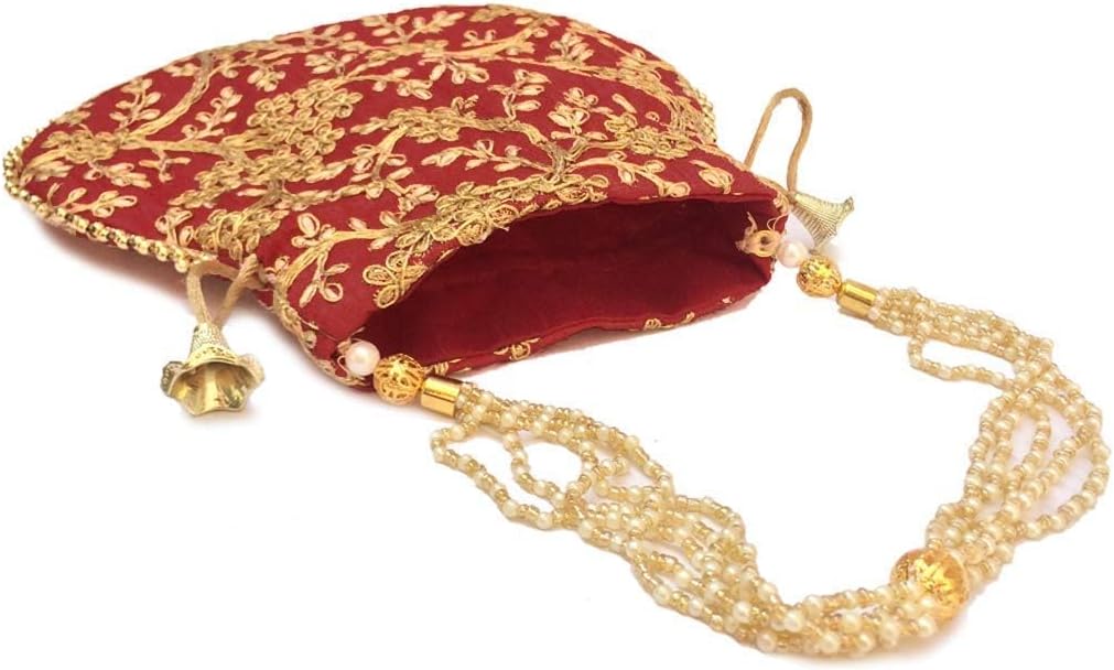 Potli Bag For Women Ethnic Designer Embroidery Work Batwa Pearls Handle With Intricate