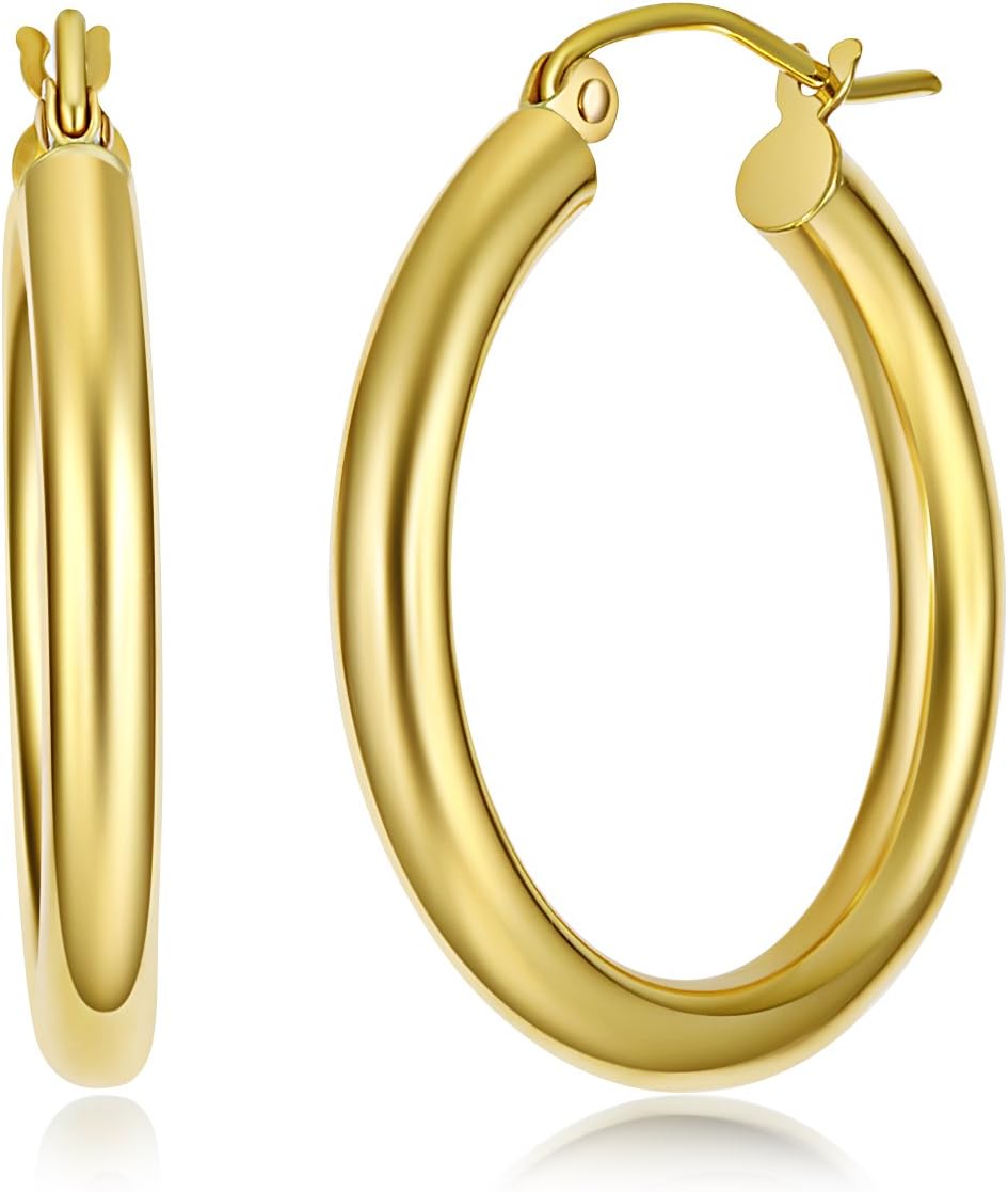 14k REAL Yellow Gold 3mm Thickness Hoop Earrings - 7 Different Size Available