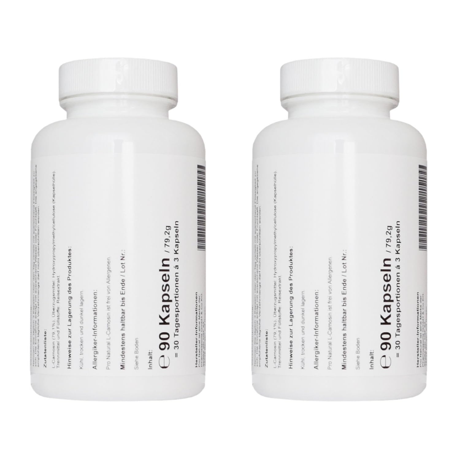 L-Carnosin 500mg reines Carnosin pro Kapsel 180 vegetarische Kapseln (2 Dosen a 90 Kapseln)