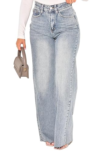 FairBeauty Women's Straight Leg High Waist Baggy Denim Jeans Loose