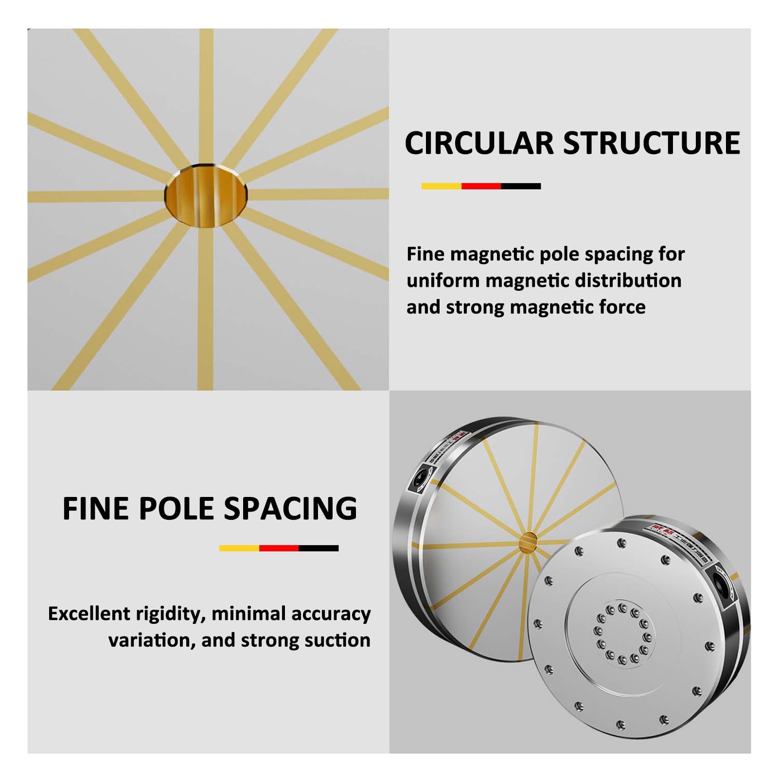 Okrągły stały uchwyt magnetyczny 12,7 cm, przełącznik mechaniczny, siła trzymania 160 N/cm², siła magnetyczna, do frezarek, strugarek