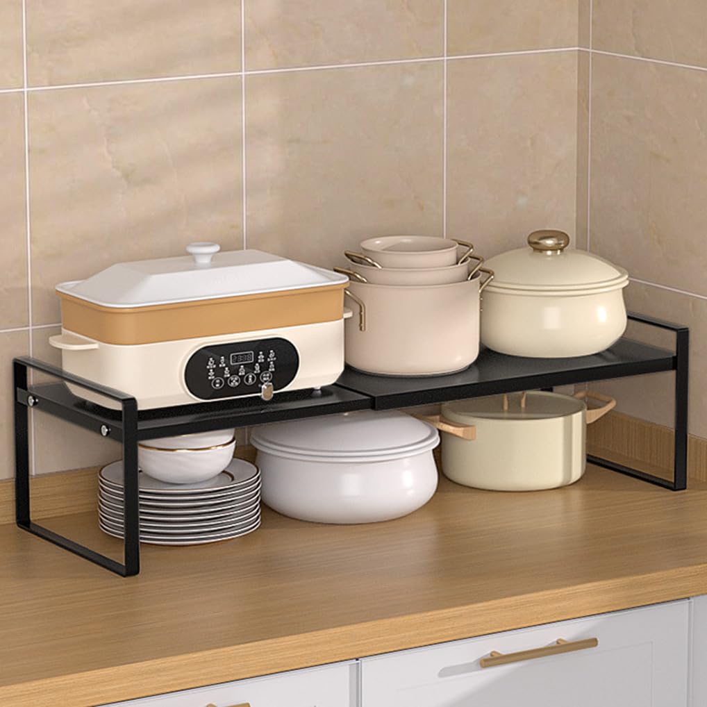 JONASHER Organizador de estante expandible para gabinete, estante de almacenamiento ajustable, apilable de metal, organización del hogar para cocina, despensa, armario de especias, debajo del