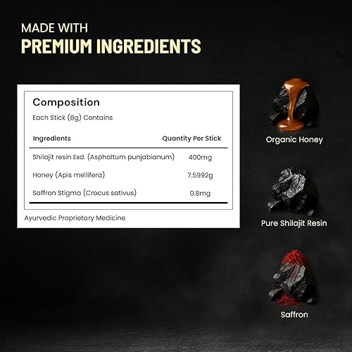 Miniatura 8 de ANECDOTE Palitos de miel Shilajit del Himalaya con miel orgánica y azafrán  Aumenta la resistencia  Apoya la inmunidad  75% de ácido fúlvico, más de