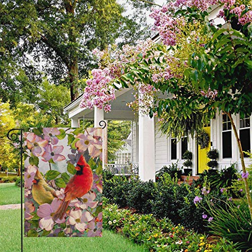 Artofy Cardinals Spring Home Decorative Garden Flag, House Yard Lawn Summer Welcome Decor Red Yellow Birds Dogwood Flowers, Floral Outside Decorations Outdoor Small Burlap Flag Double Sided 12 X 18 #TOP4