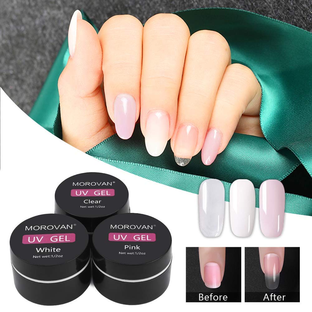 Morovan UV LED Builder Gel Set 3 Colors Hard Builder Gel for Nail Extension Strengthen