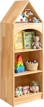 OOOK Rubberwood Montessori Shelf, 4-Tier Toy Organizers and Storage, Wood Corner Cabinet for Kids Room, Playroom, Nursery, Classroom, Kindergarten