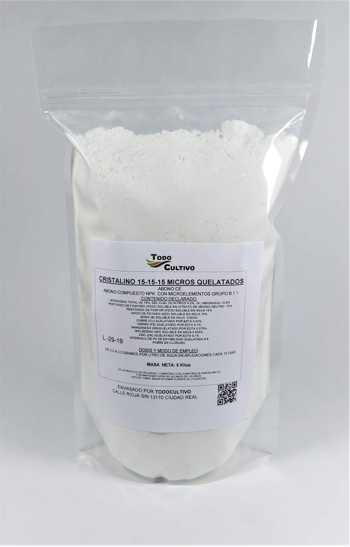 TODOCULTIVO Cristalino Triple 15 microelementos quelatados. 5 Kilos. abono Soluble para riego