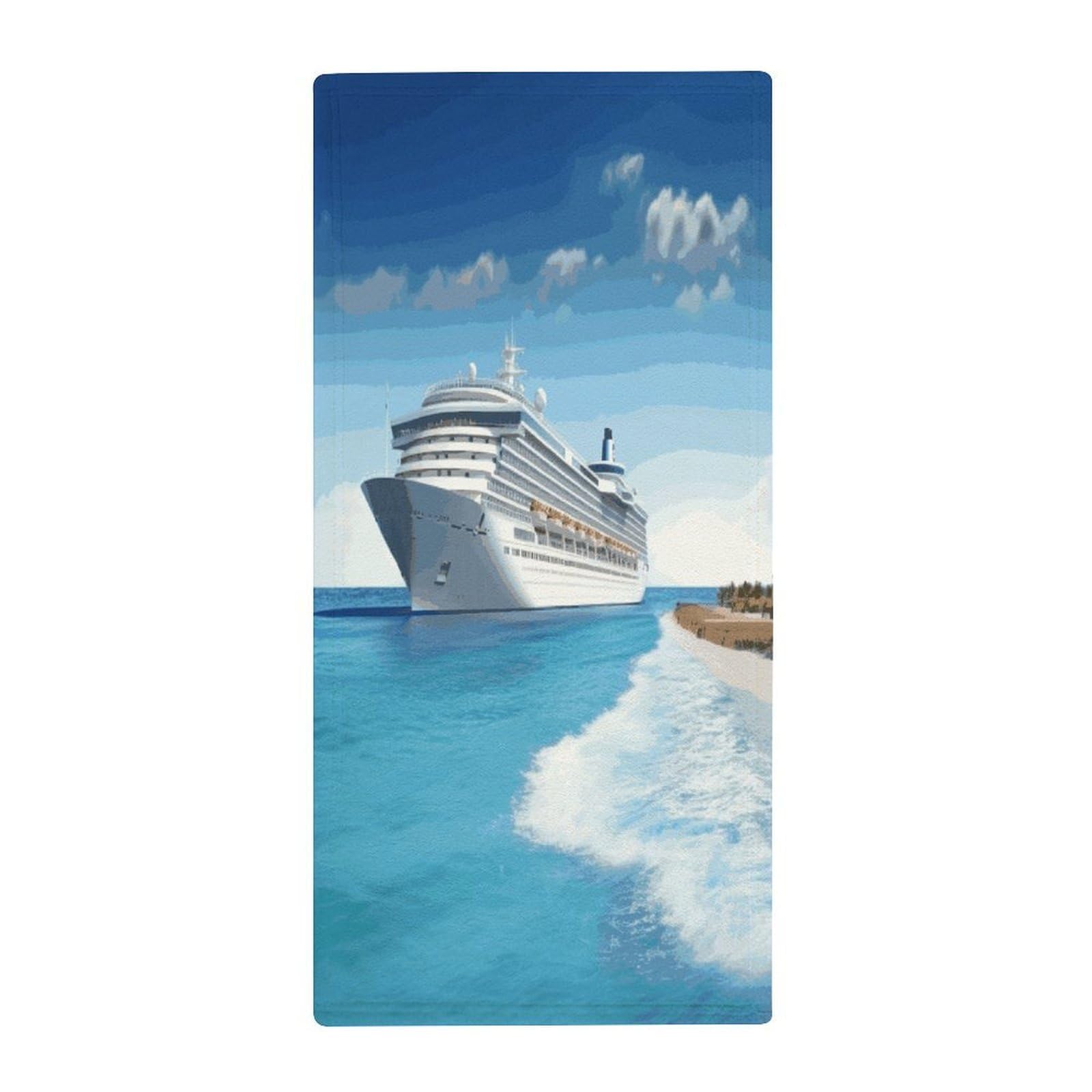 MUSM Premium Hand Towels for Bathroom Ultra Soft Printed Towels Coral Velvet Kitchen Hand Seaside Cruise Ship Towel Highly Absorbent Hotel Spa Towel Collection 13.8 X 28.7 in