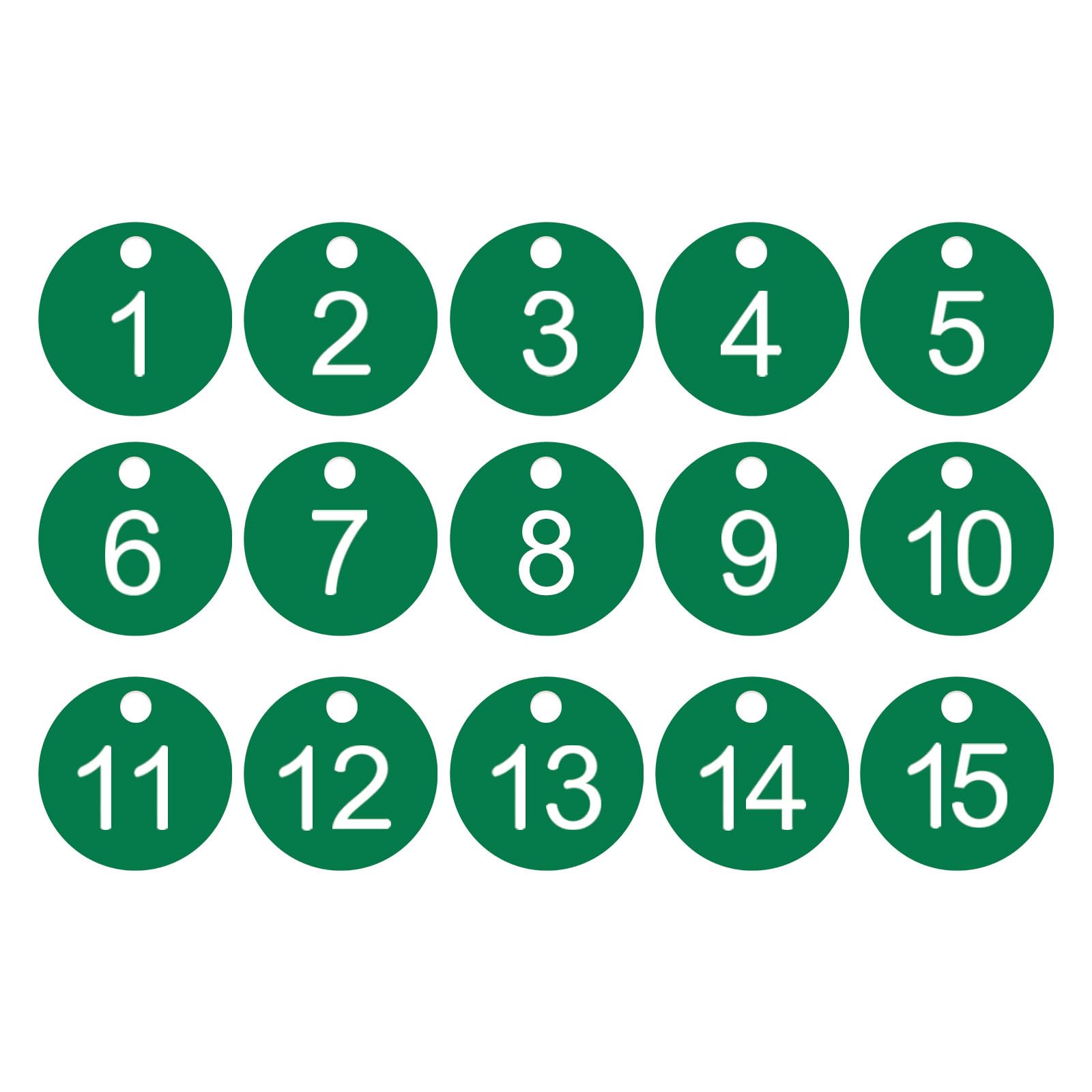 PATIKIL 1-15 Number Tags, 15Pcs Round ID Number Key Tags Plastic Numbered Keychain for Luggage Lockers Organizer Field Sales Hangers Clothes Labels, White-Green โ image 1