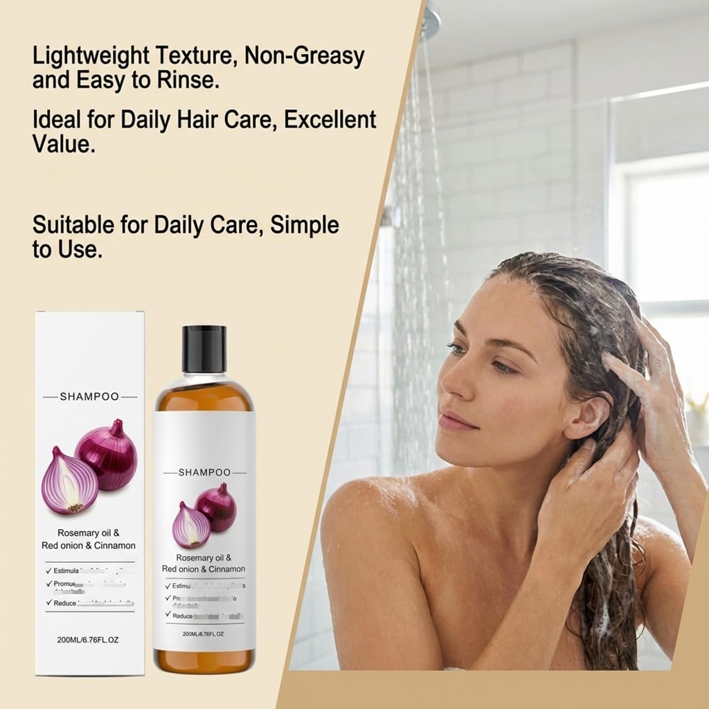 Champú de biotina de romero y cebolla para dar volumen al cabello, champú suave para el cuidado del cuero cabelludo para cabello fino, espesamiento voluminizador, limpieza profunda e hidratante