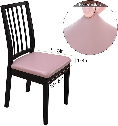 Vista 27 de YISUN Juego de 6 fundas para asiento para silla, de piel sintética, impermeables, para sillas de comedor, fundas elásticas para sillas de comedor