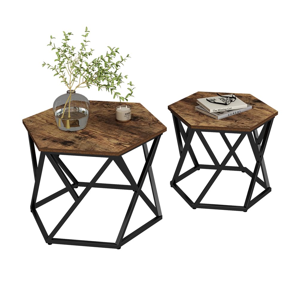 Vicco Couchtisch-Set Fyrk, Eiche rustikal, 57 x 57 cm 2er-Set, platzsparend zusammenklappbar und vielseitig kombinierbar