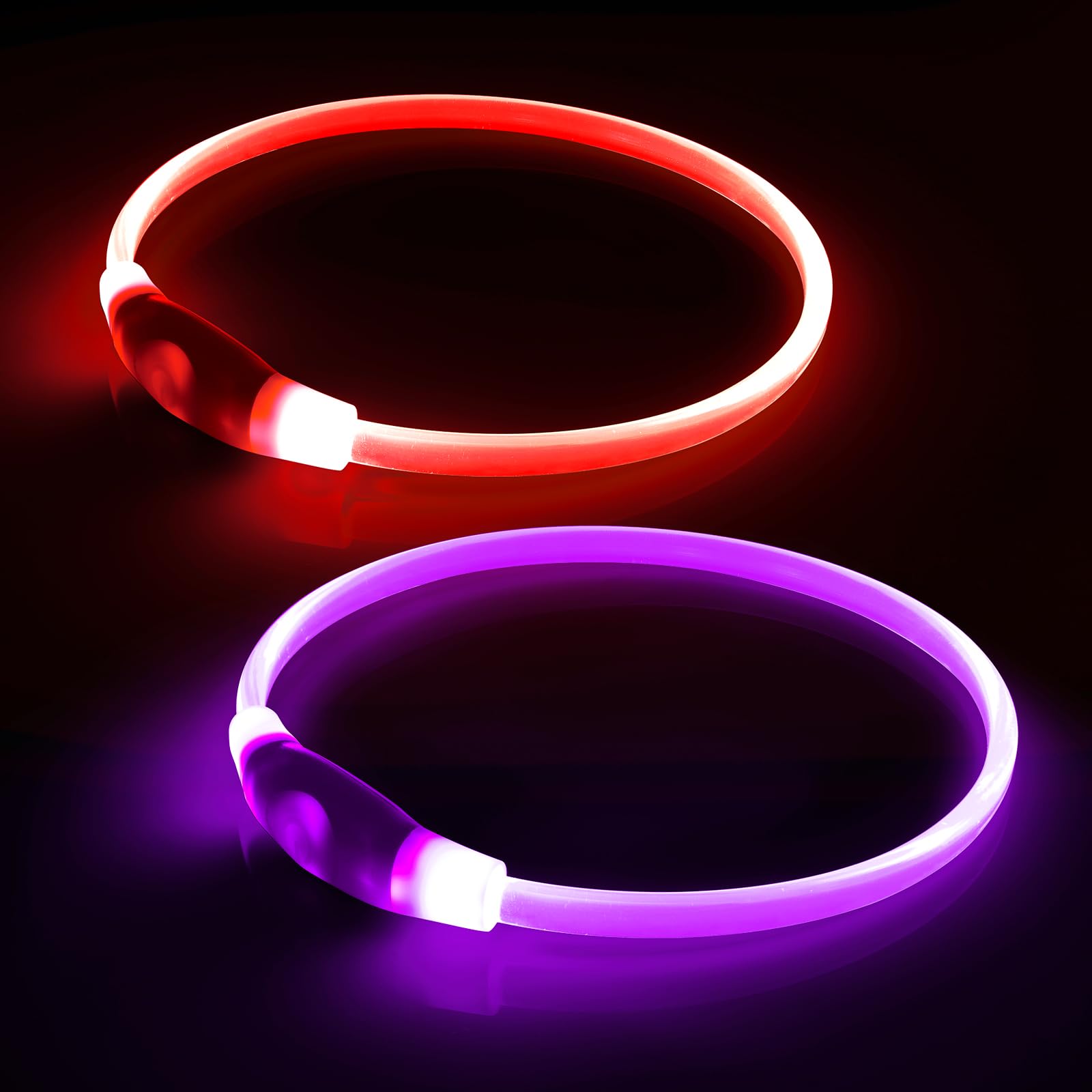 【2-Pack】 Rechargeable LED Dog Light Up Collar Set - Illuminate Night Walks with Universal Safety Light for Small, Medium, and Large Dogs (Pink&Red)