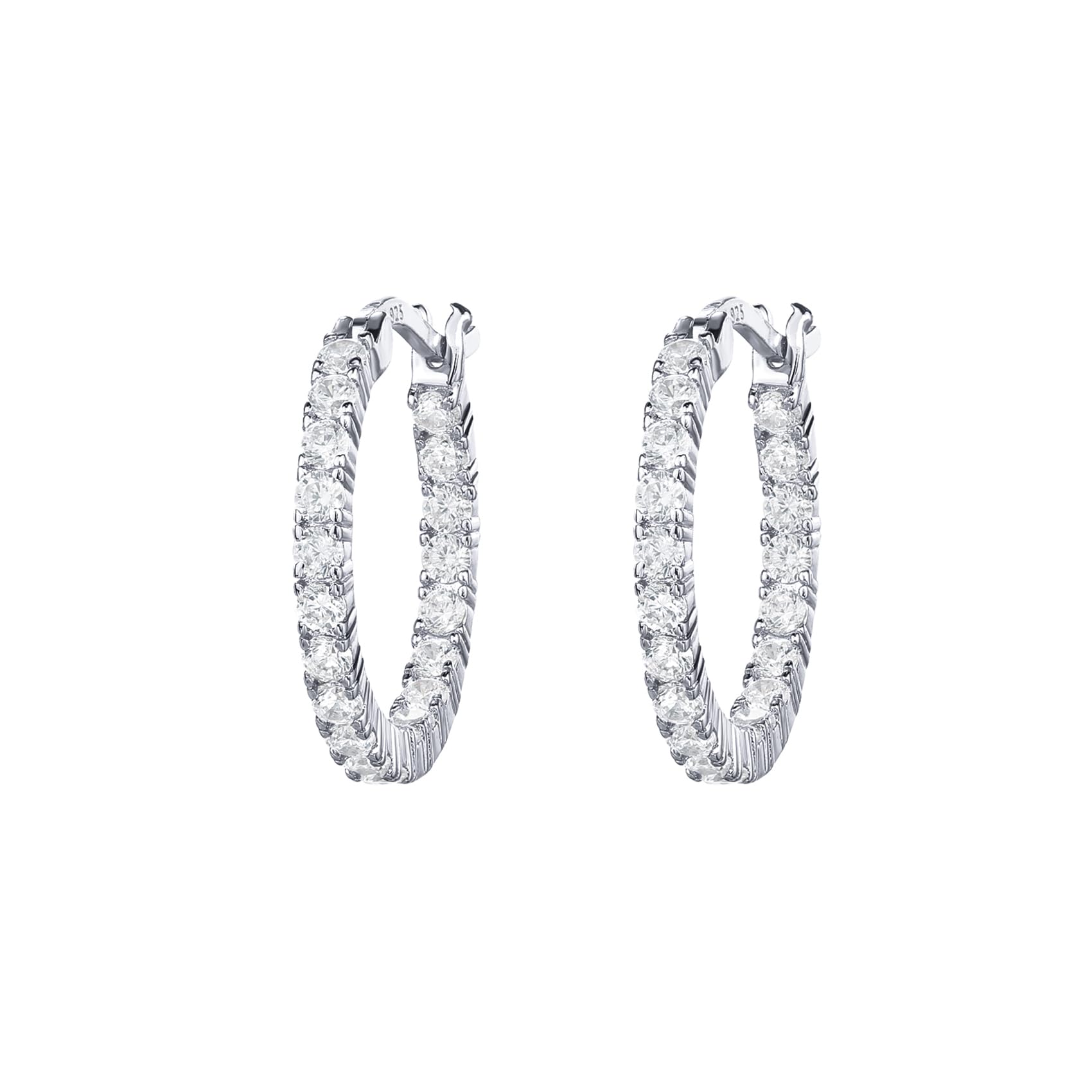 PAVOI 14K Gold Plated 925 Sterling Silver Post Cubic Zirconia Hoop Earrings for Women | Elegant Inside Out CZ Stone Hoop Earrings: 14K Gold Plated 20 Millimeters White Gold