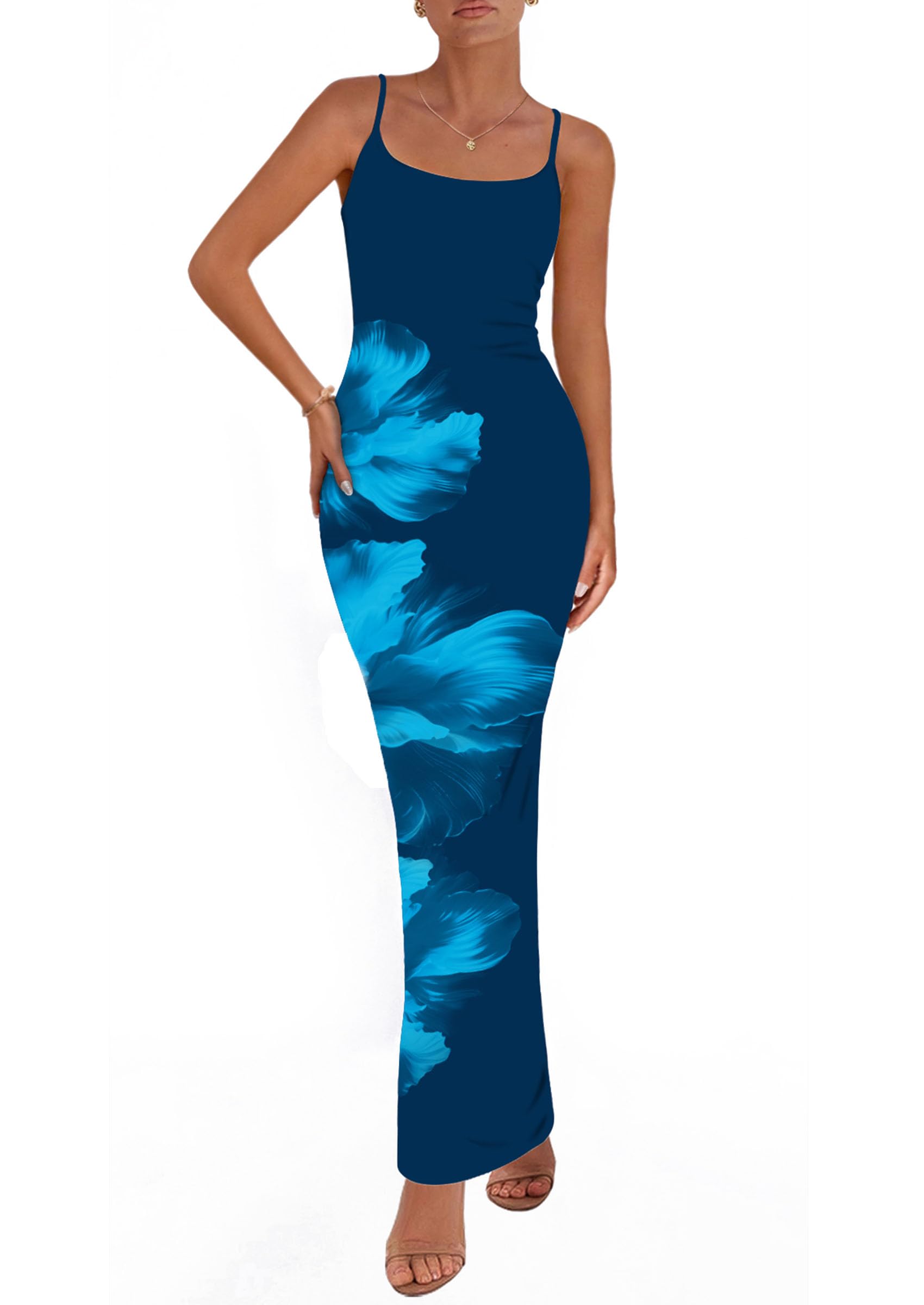 PRETTYGARDEN Womens Floral Maxi Dress Summer 2026 Sexy Spaghetti Strap Slip Bodycon Mesh Beach Vacation Dresses