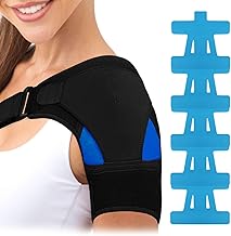 Pluvyze Verstellbar Schulterbandage Herren, Schulterbandage für Frauen, Atmungsaktive Neopren-Stütze, Verstellbar Schulterstütze, Enthält 5 kinesiotapes vorgeschnitten, für linke oder rechte Schulter