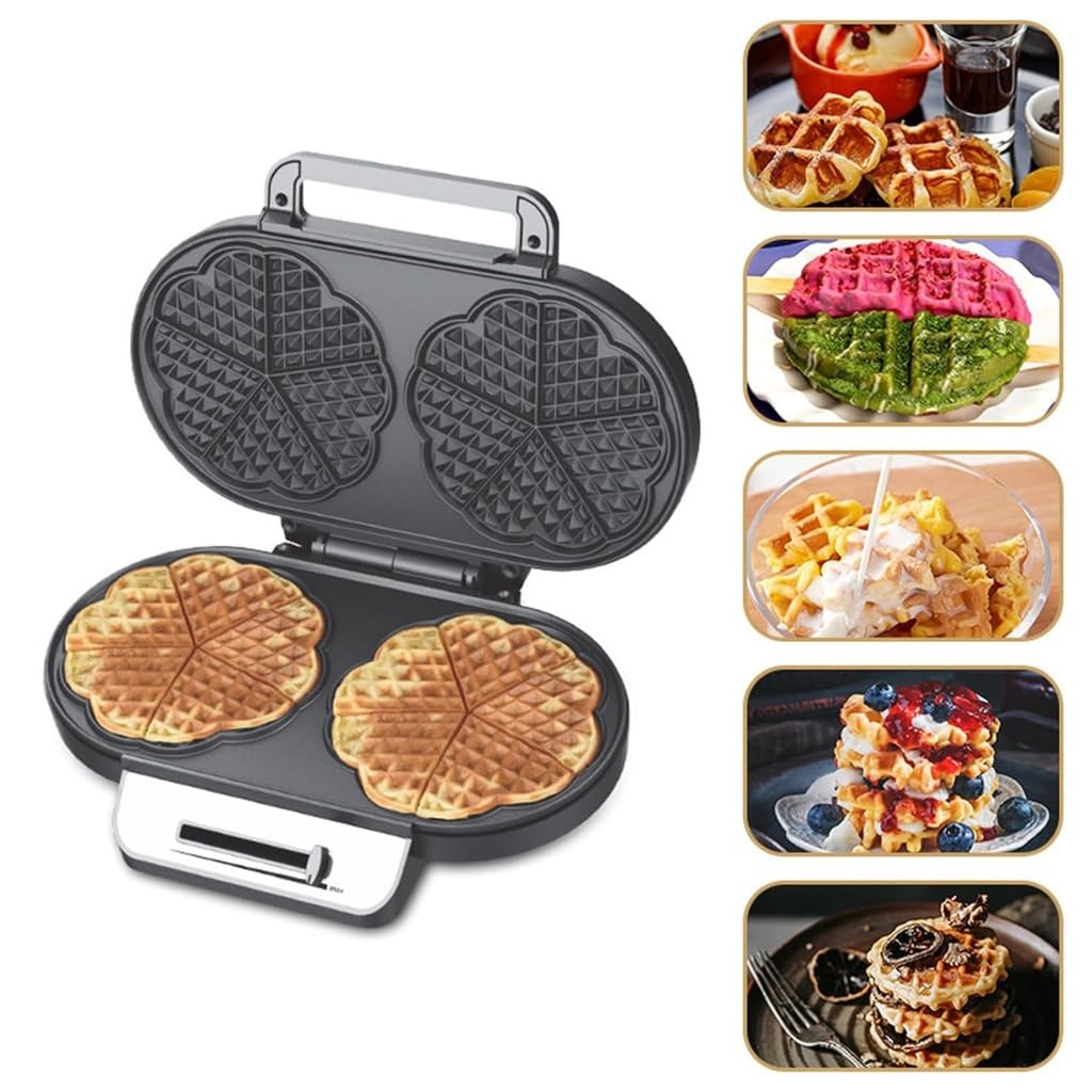 ZHIZHOUNEY Breakfast Maker Double Heart Waffles Maker with1200W Nonstick Cooking Plate Double Sided Heating Breakfast Maker Kitchen Accessory