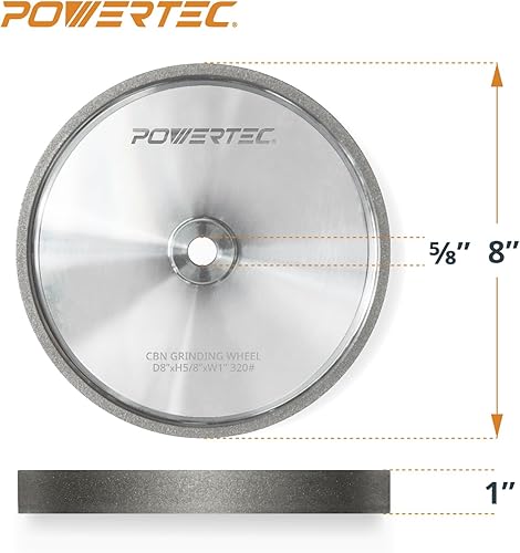 Miniatura 62 de POWERTEC Muela amoladora de banco de 8 pulgadas, grano 80, muela abrasiva de óxido de aluminio para amoladora de pedestal de banco, eje de 1 pulgada