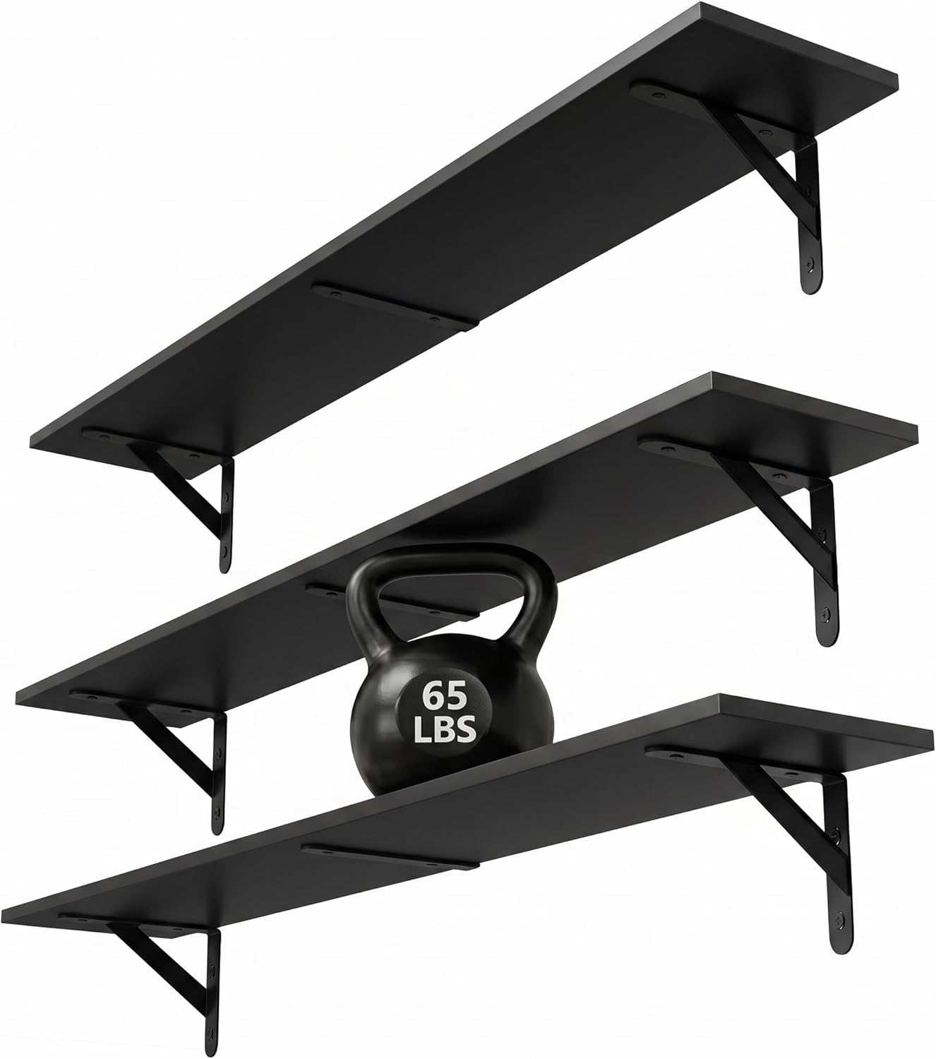 WOPITUES Floating Shelves for Wall 32″W x 8″D, Long Wall Mounted Shelves Set of 3, Wood Book Shelves Decor, Farmhouse Display Shelf for Bedroom, Living Room, Laundry Room, Kitchen, Bathroom, Black