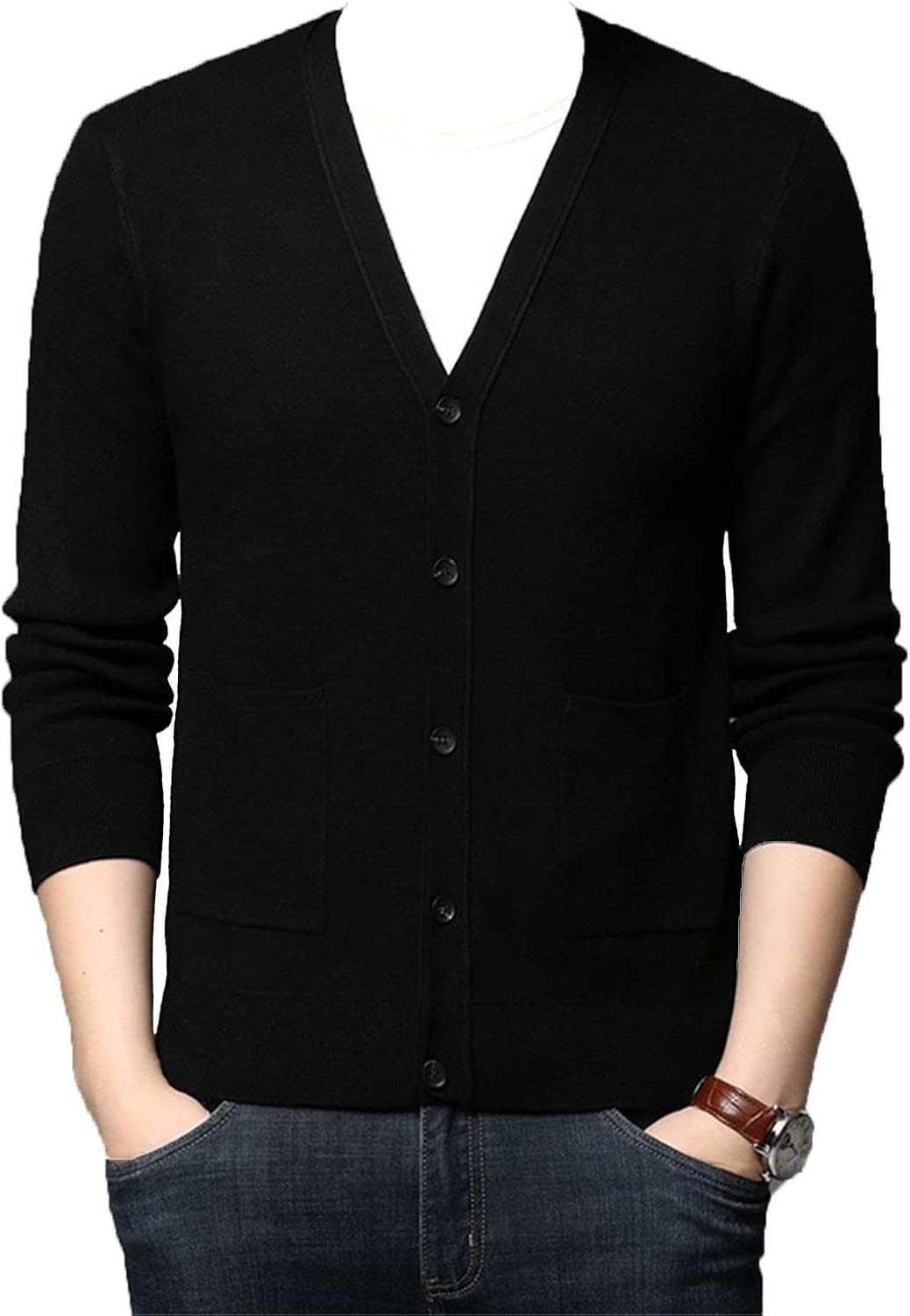 Men's Knitted V-Neck Cardigan Sweater Solid Color Buttons Long Sleeve Coat Knit top Outwear Slim Fit With Pockets