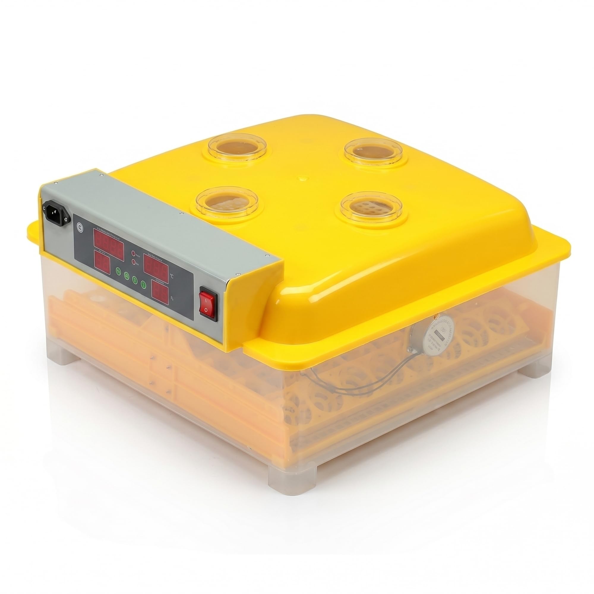 Mucola Brutautomat Brutmaschine vollautomatisch 48 Eier Inkubator Gelb | Automatische Wendung und Temperaturregelung, Anzeige für Luftfeuchtigkeit und Brutzeit, inkl. Schierlampe, für Hühner, Enten