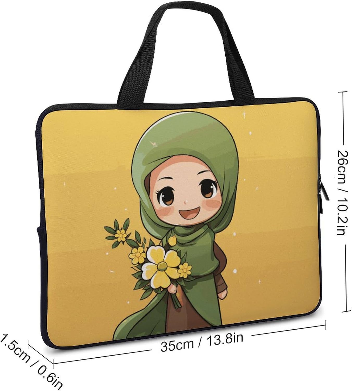 Laptop Case Sleeve Shockproof Computer Carrying Bag Cartoon Muslim Girl Laptop Bag Tote Lightweight Notebook Case Cover Traveling Briefcase Handle Bags for Travel Business 13inch image 2
