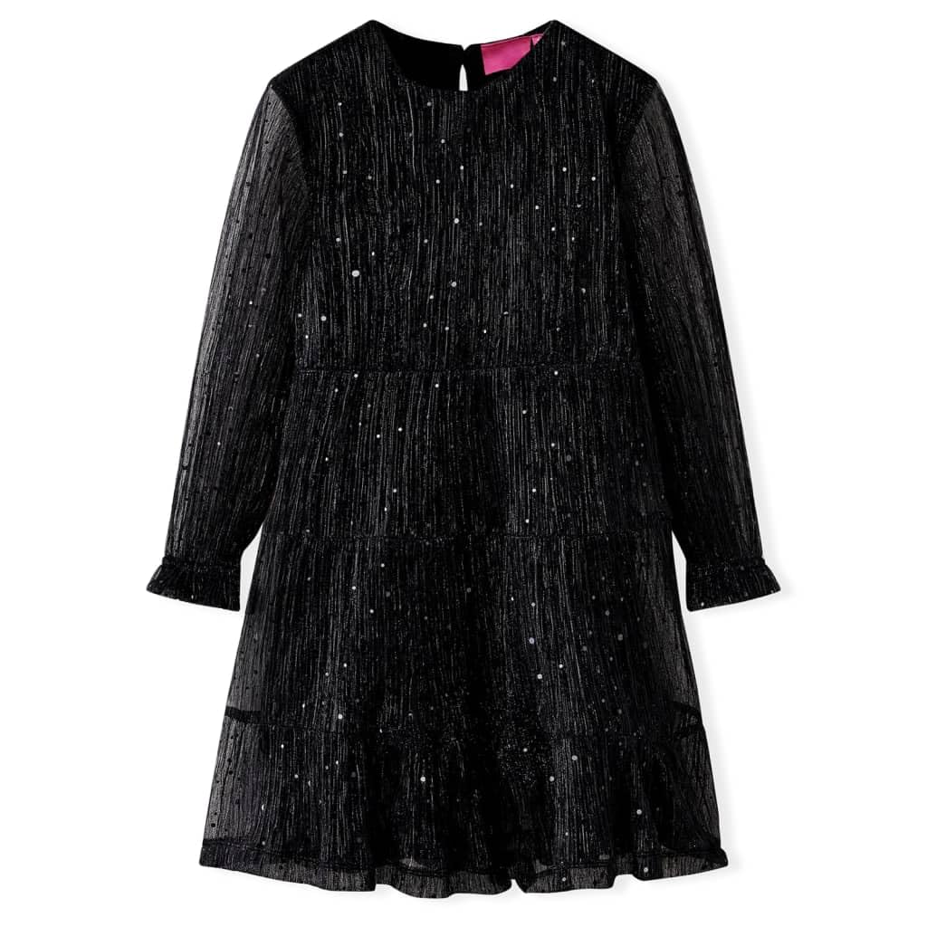 Vestido infantil de manga larga negro 92, vestido de verano transpirable para niña, algodón, vestido de fiesta para niñas con lentejuelas, cuello redondo, vestido suave para niños de 1,5 a 2