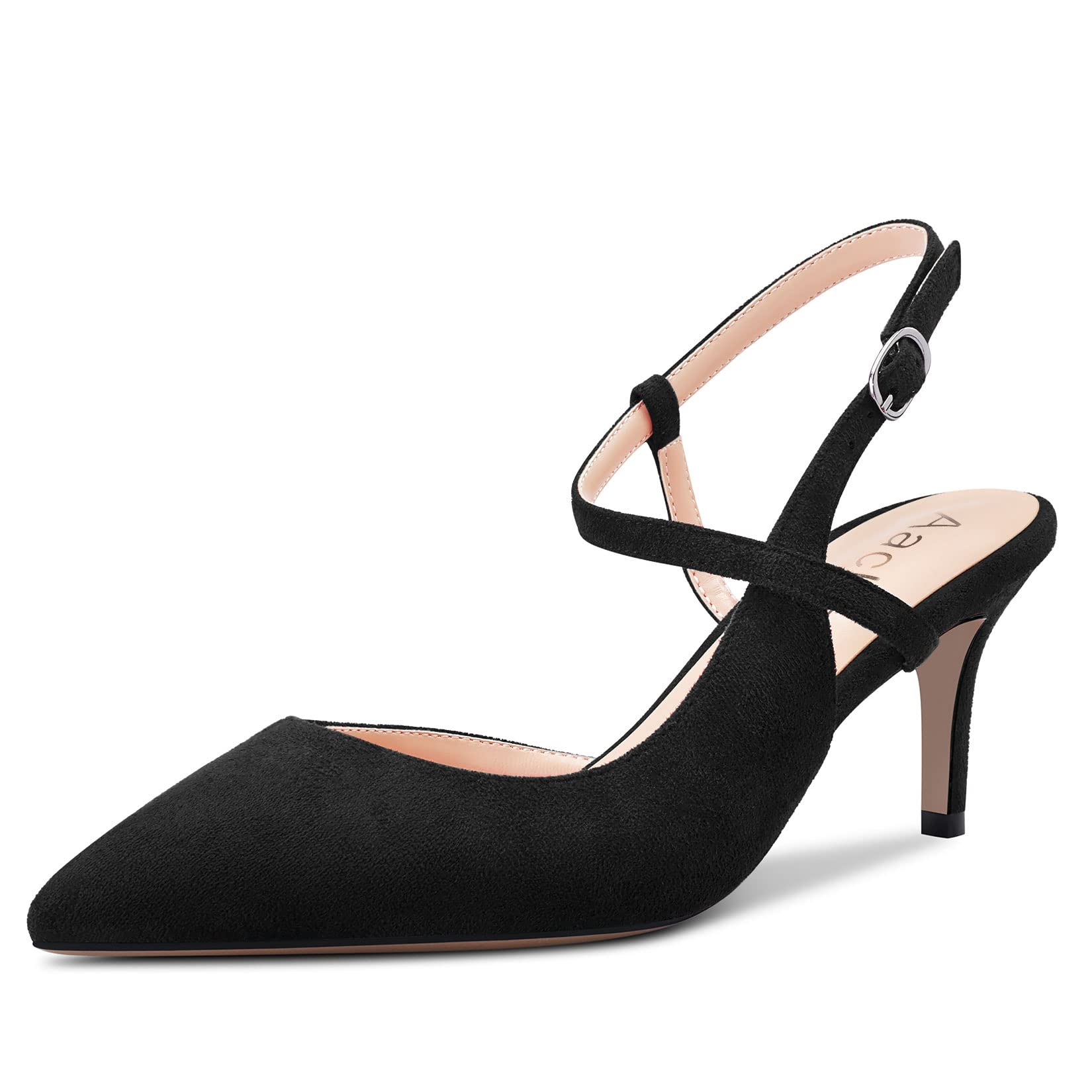 Aachcol Mujer Pumps Puntiaguada Punta Correa Tobillo Slingback Aguja Gatito Bajos Heel Dress Zapatos Sandalias Ante Oficina de Boda de Compras 6.5 CM