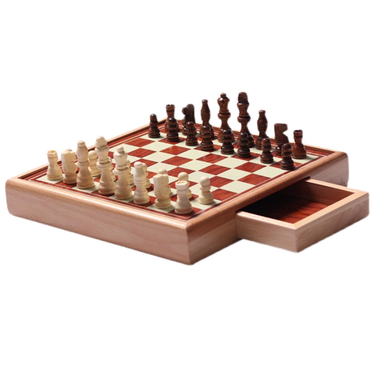 Scacchiera in Legno,11.8" Scacchiera Portatile Con pezzi di scacchi e cassetti di stoccaggio incorporati, Facile da trasportare,Set da Viaggio per Scacchi in Legno per Scacchi P(Size:15.7*15.7*1.9in)