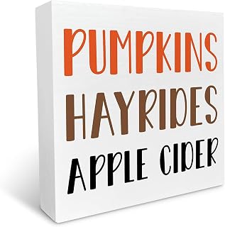 Fall Table Wooden Box Sign Decor, Pumpkins Hayrides Apple Cider, Autumn Table Decor Fall Farmhouse Tabletop Decorations for Home Kitchen Harvest Thanksgiving Rustic Desk Decor